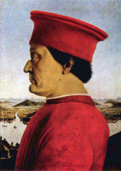 L'immagina raffigura il Duca di Montefeltro, Piero della Francesca, Galleria degli Uffizi Firenze