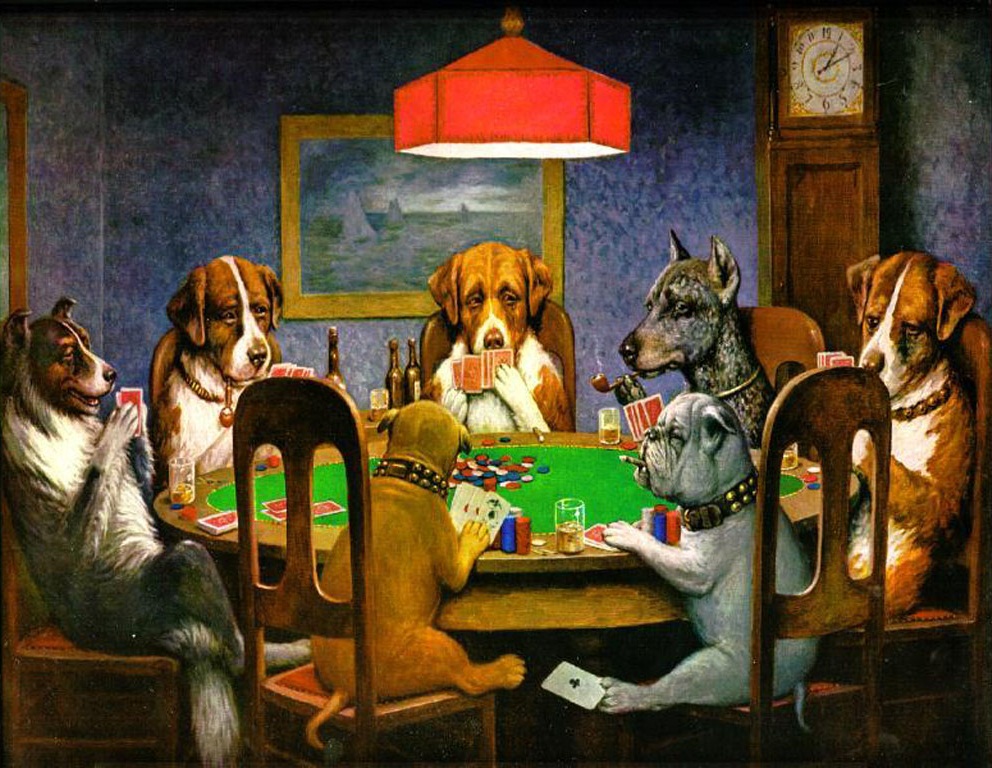L'immagine raffigura la partita a carte tra cani di CM Coolidge