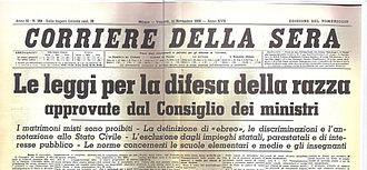 L'immagine è la fotografia della testata del Corriere della Sera del 1938