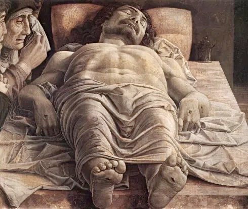 L'immagine raffigura il Cristo Morto di Andrea Mantegna