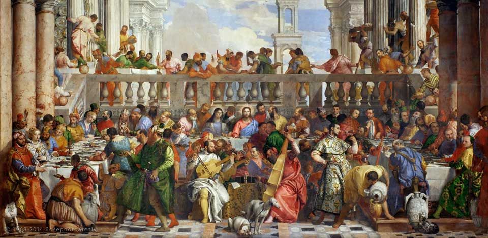 L'immagine raffigura le Nozze di Cana di Paolo Veronese