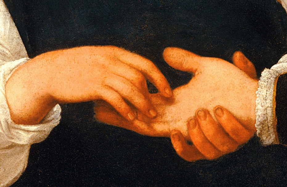 L'immagine rappresenta il particolare delle mani de "La buona ventura" - Carvaggio esposta ai Musei Capitolini Roma