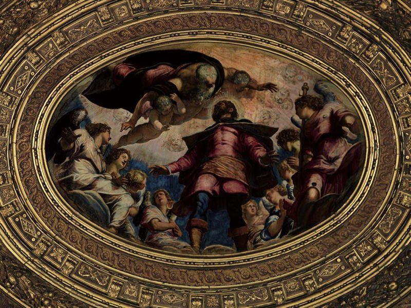 L'immagine raffigura il tondo San Rocco in Gloria di Tintoretto