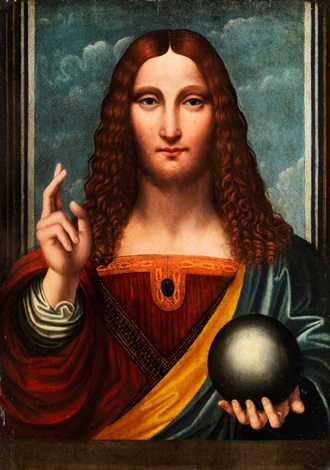 L'immagine rappresenta il Salvator Mundi dipinto da Bernardino Luini